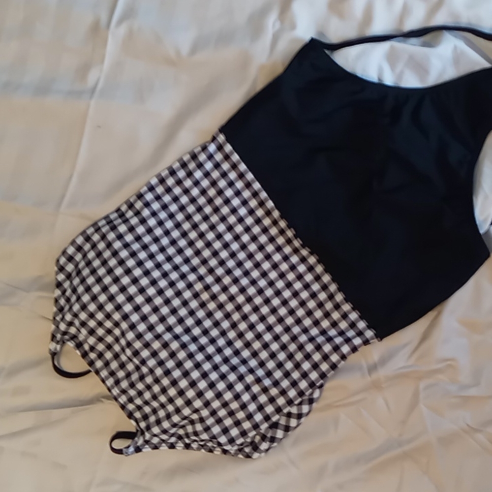 Divinita Sole (DM Fashion) black gingham sailor-back swimsuit, size large, NWT